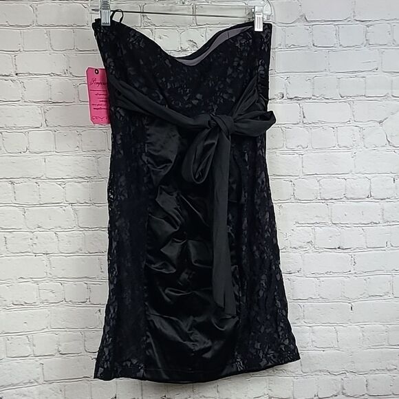 NWT Strapless Black Lace Ruched Bodycon Short Prom Dress Formal Cocktail Gothic - Picture 9 of 10